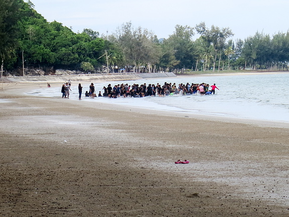 Школьники плещутся у берега